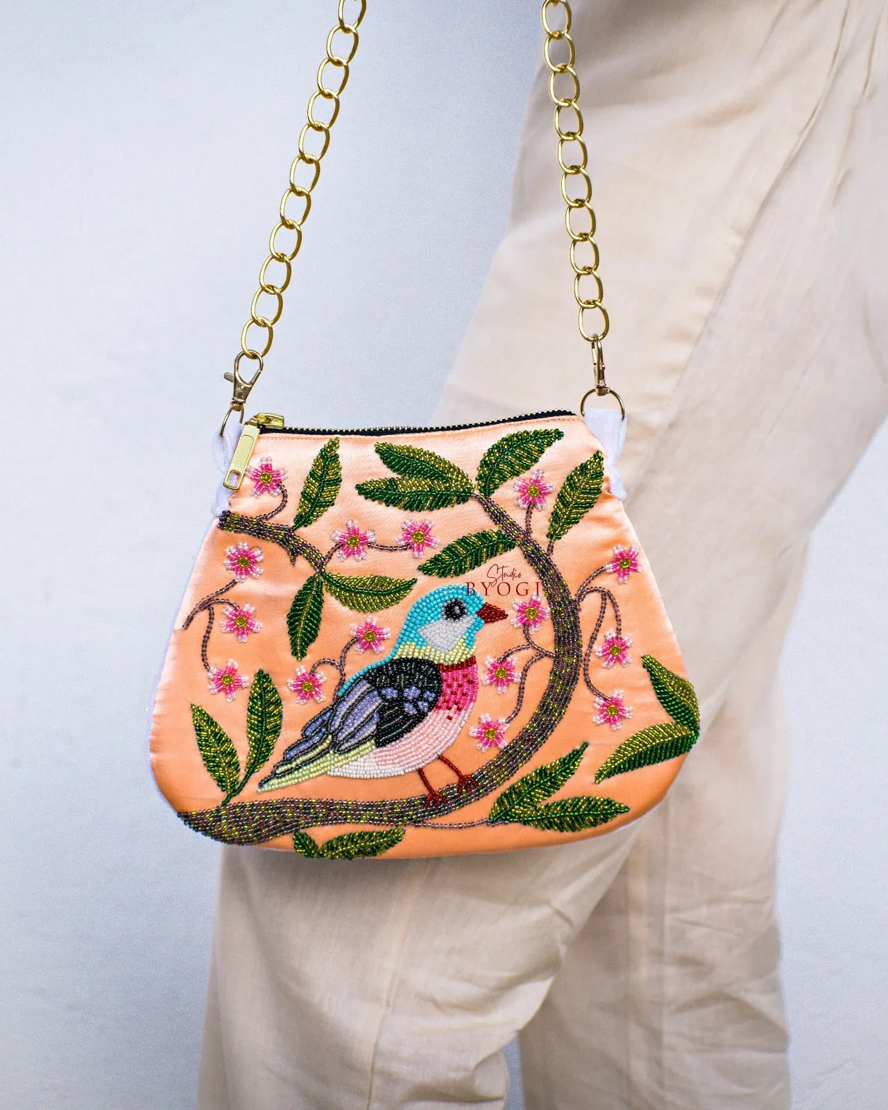 Rounded Beadwork Sling Bag
