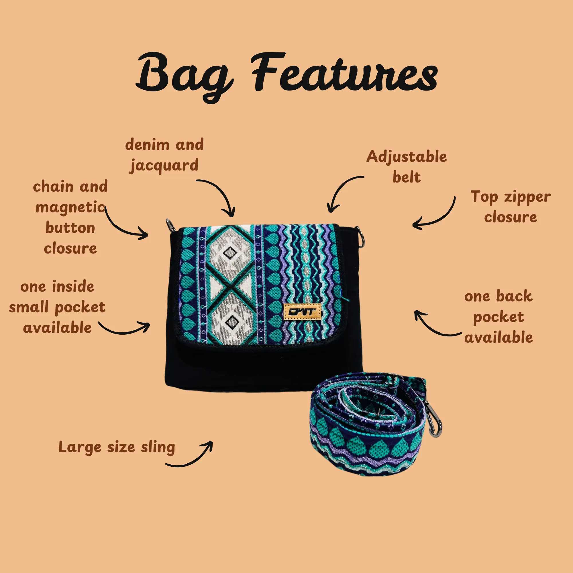STYLISH BLACK DENIM CROSS BODY BAG-B8