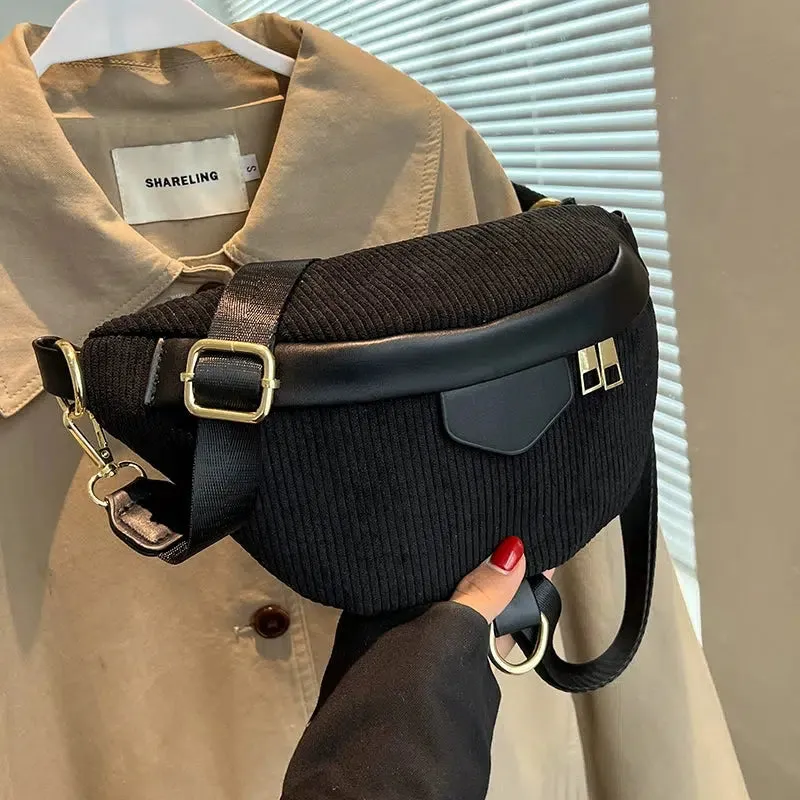 Stylish Ribbed Zipper Chest Bag