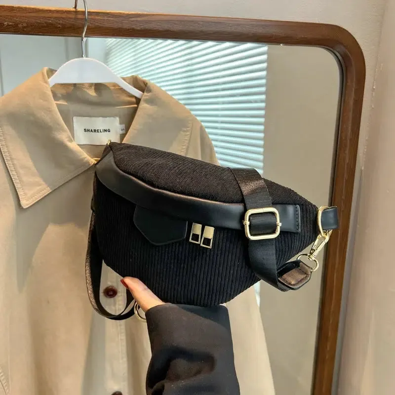 Stylish Ribbed Zipper Chest Bag