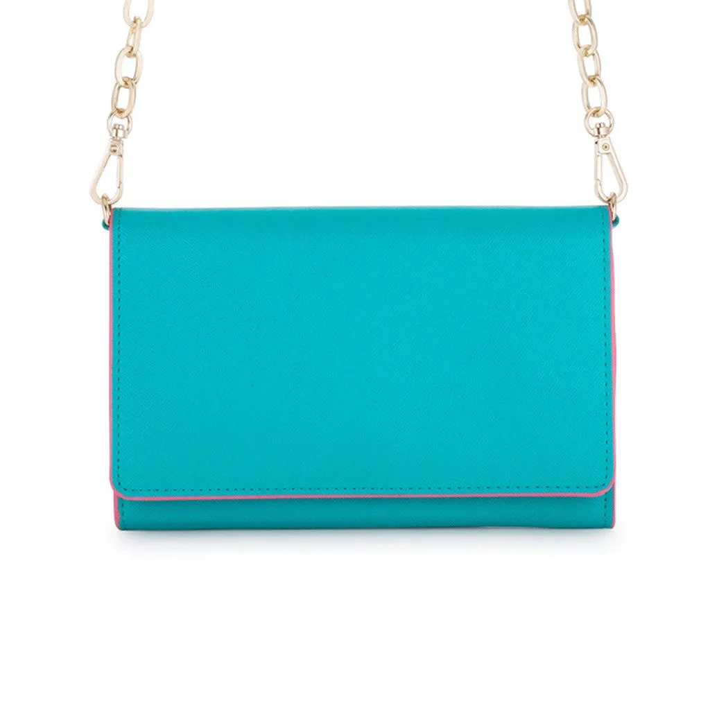 Teal & Pink Border Purse