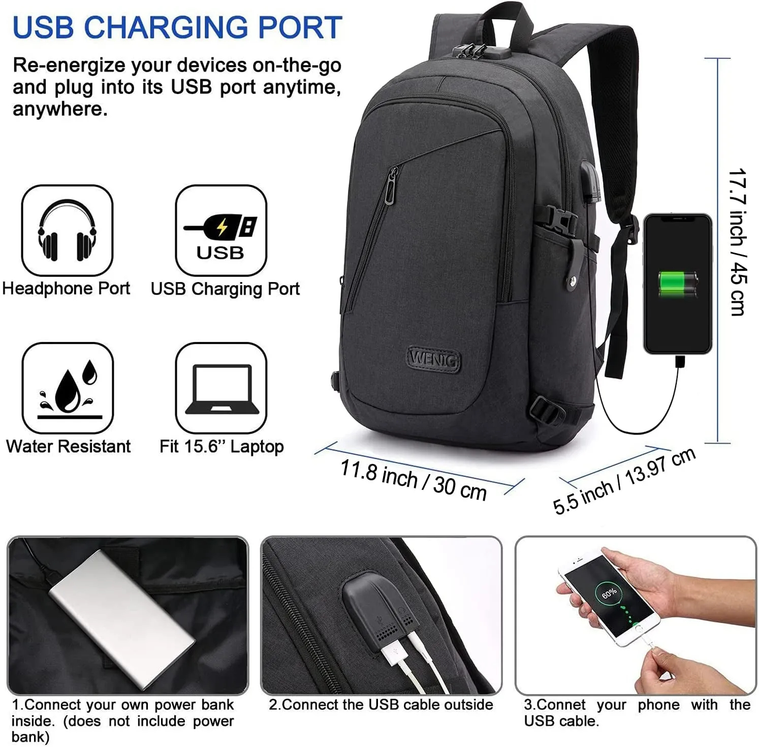 Travel Laptop Backpack,Anti Theft Business Slim Backpack with USB Charging Port
